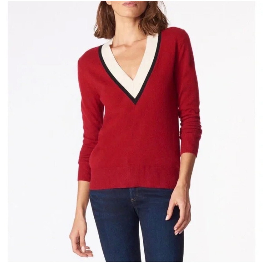 Veronica‎ Beard Women Barrett Red V-neck Cashmere Sweater size S Preppy Academia